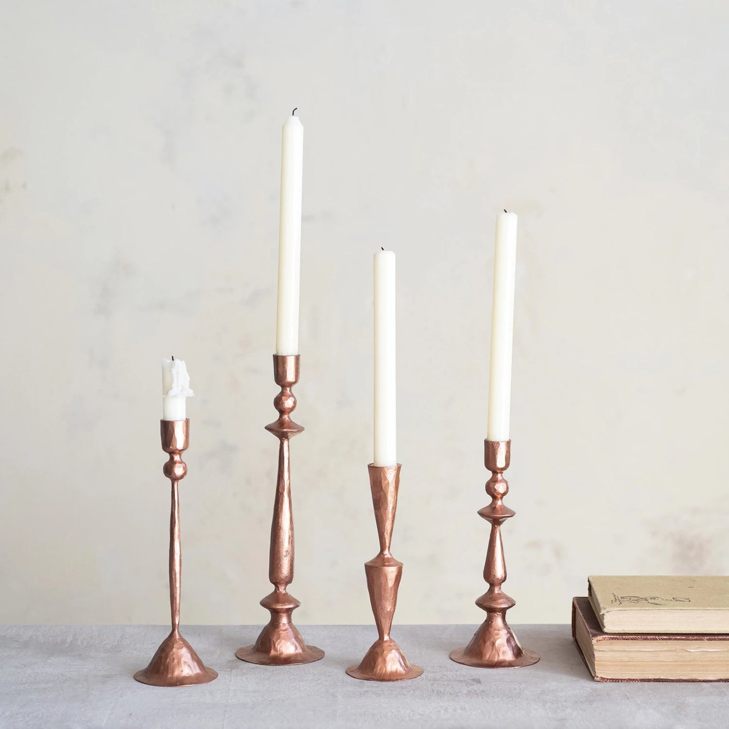 11.75" Hand-Forged Cast Iron Taper Holder, Copper Finish